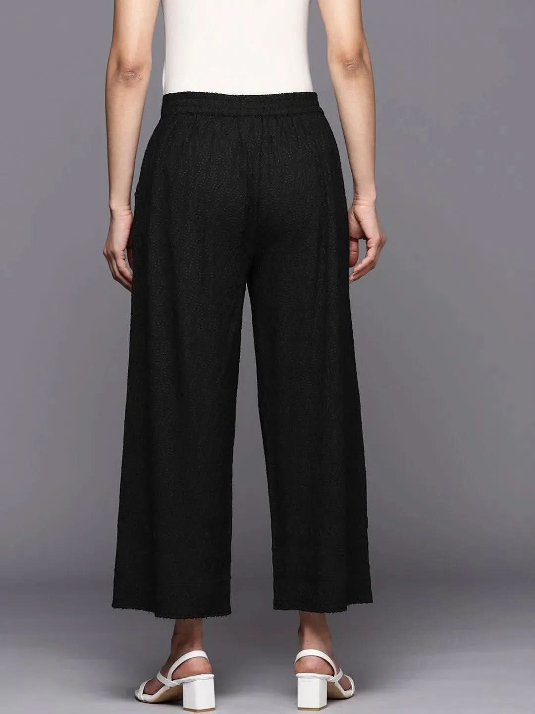 Anouk Black Embroidered Rayon Palazzos