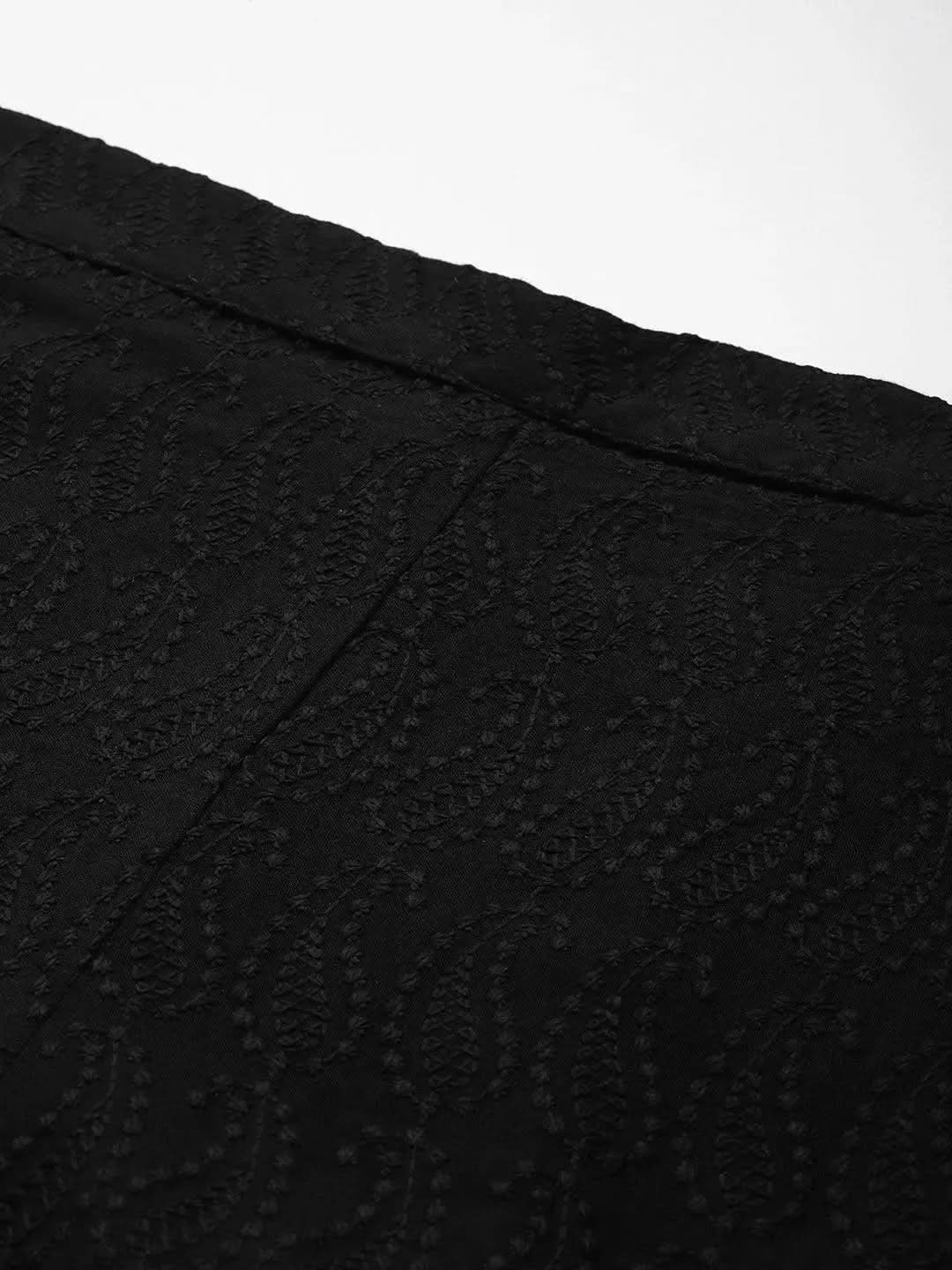 Anouk Black Embroidered Rayon Palazzos