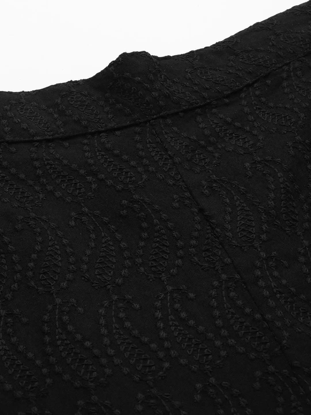 Anouk Black Embroidered Viscose Rayon Trousers