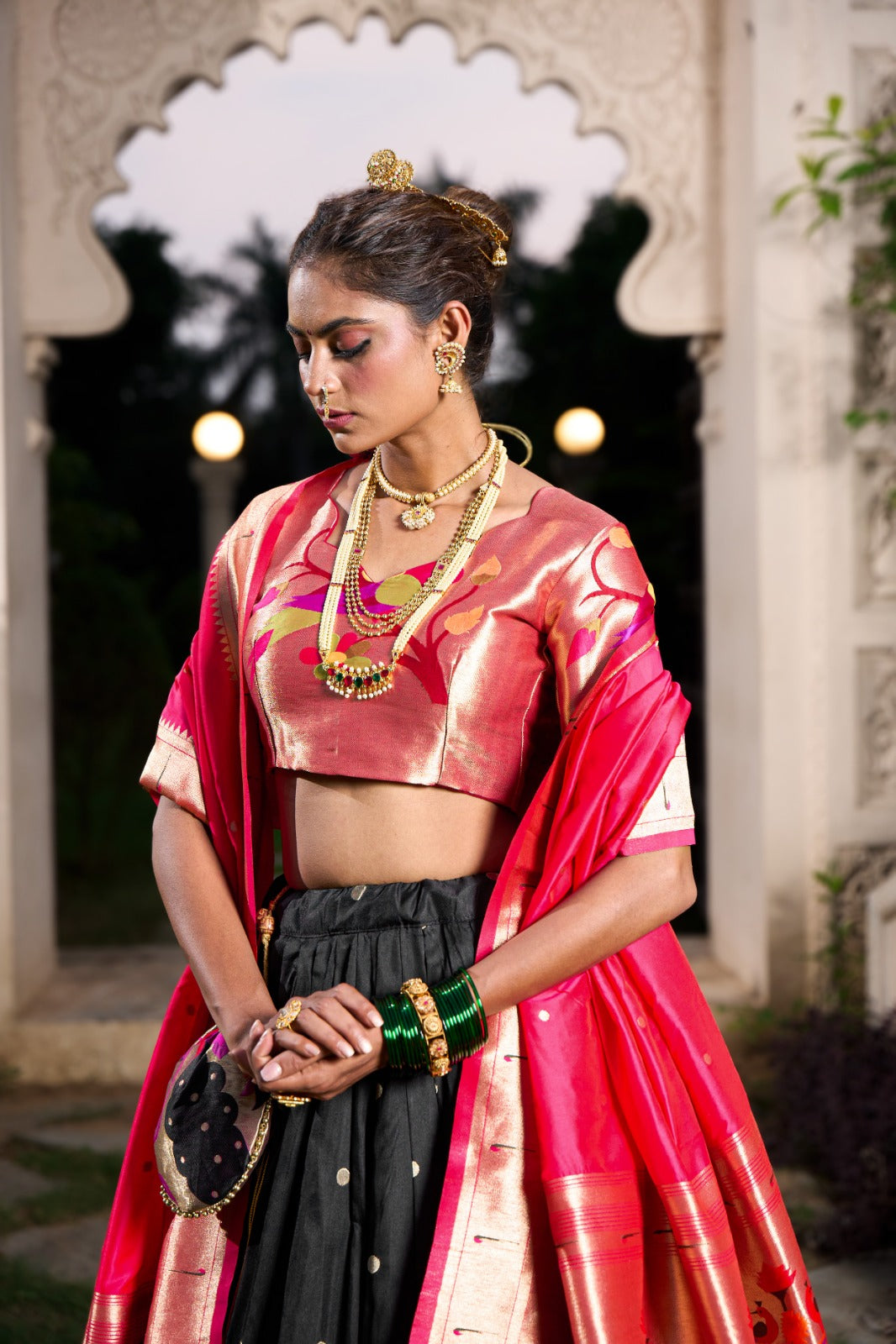 Black Exquisite Jacquard Silk Paithani Lehenga with Zari Weaving Work & Matching Batwa