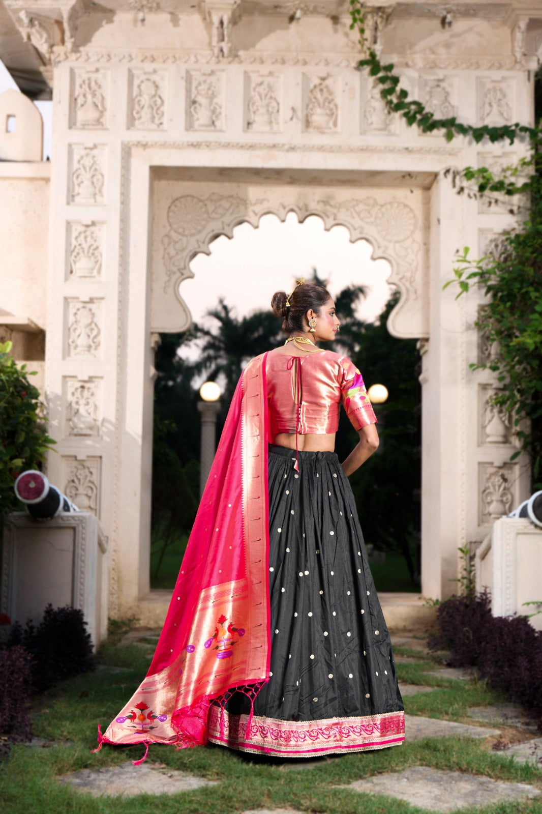 Black Exquisite Jacquard Silk Paithani Lehenga with Zari Weaving Work & Matching Batwa