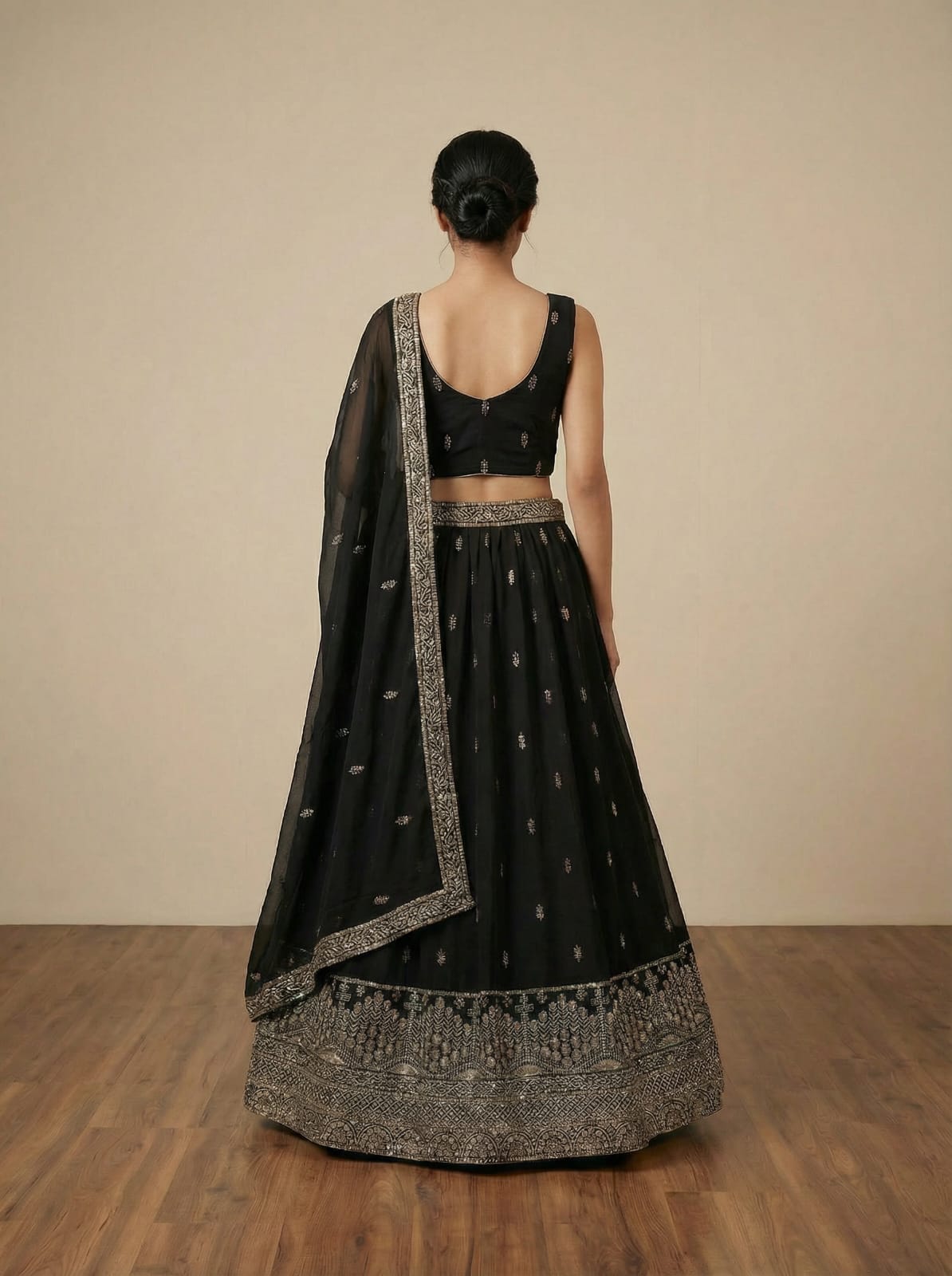 Black Georgette Embroidered Lehenga Set