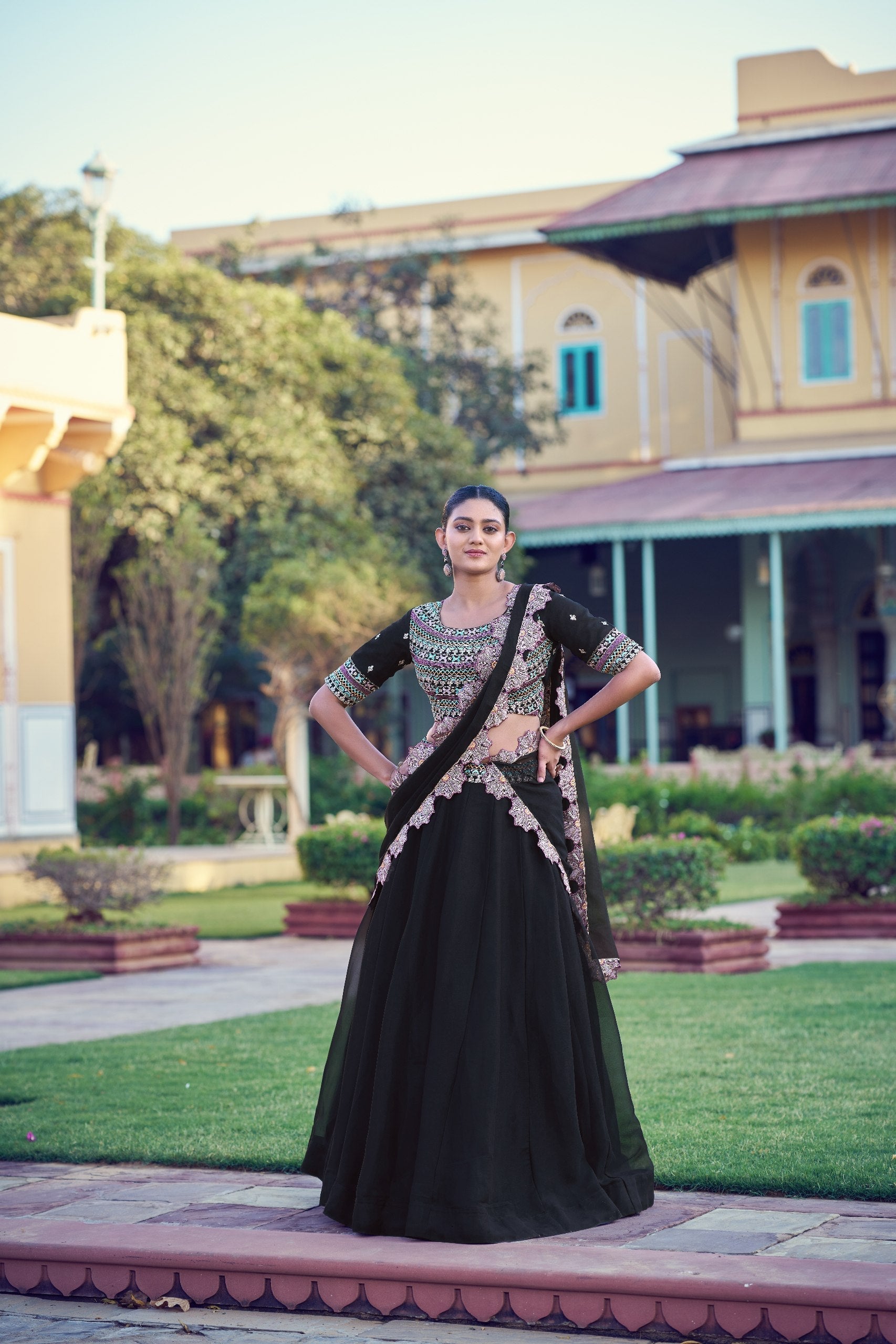 Black Georgette Embroidered Lehenga