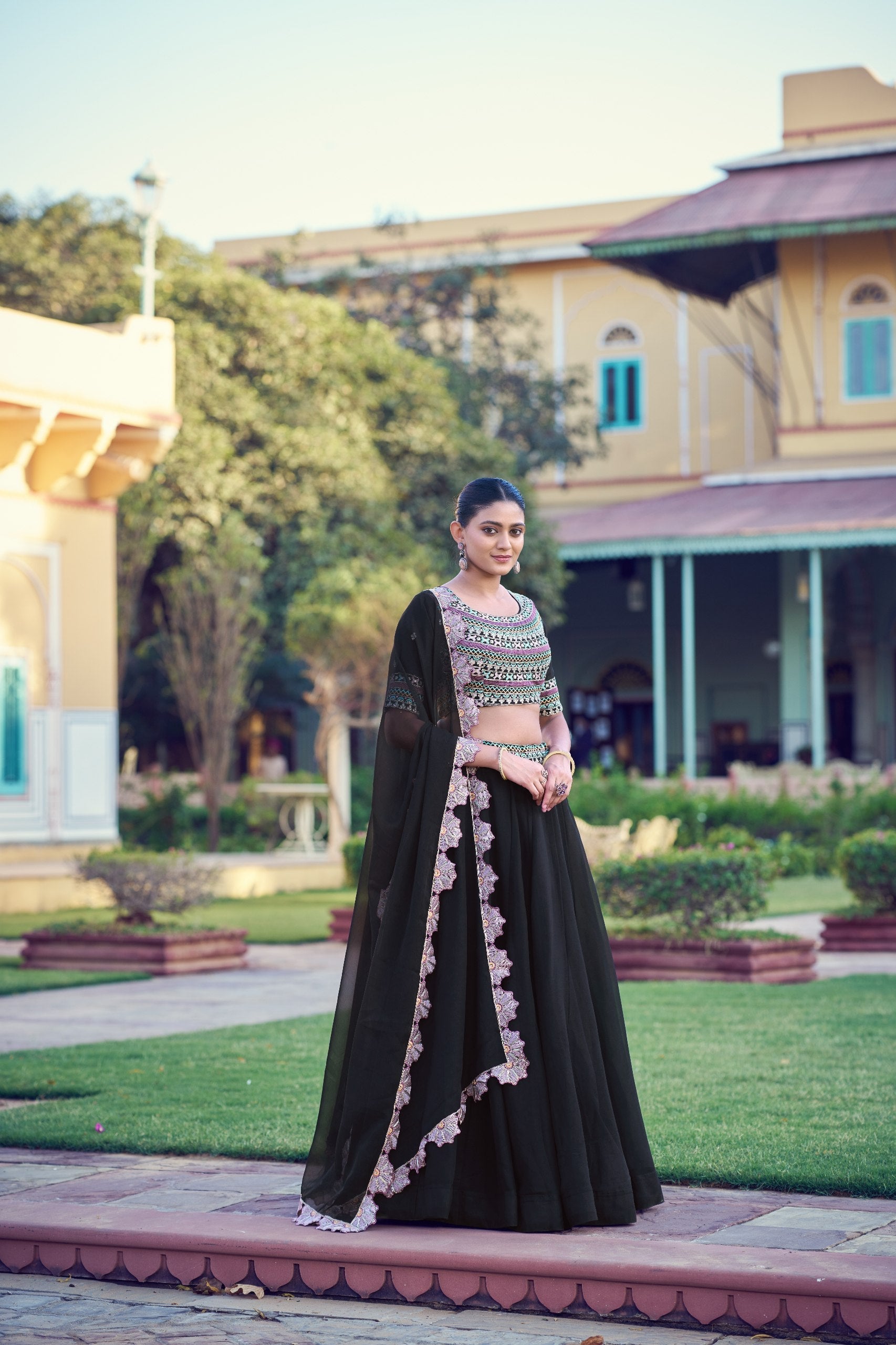 Black Georgette Embroidered Lehenga