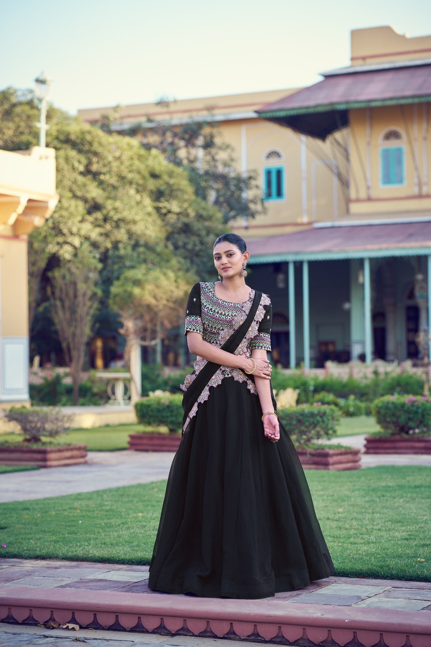 Black Georgette Embroidered Lehenga