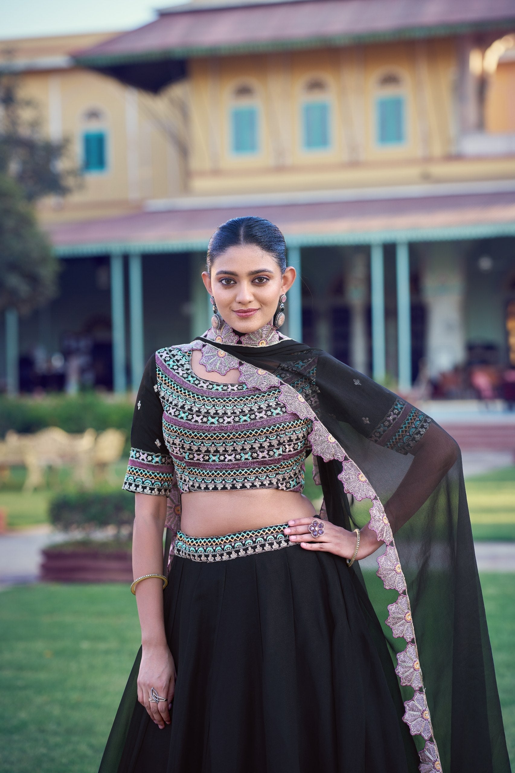 Black Georgette Embroidered Lehenga