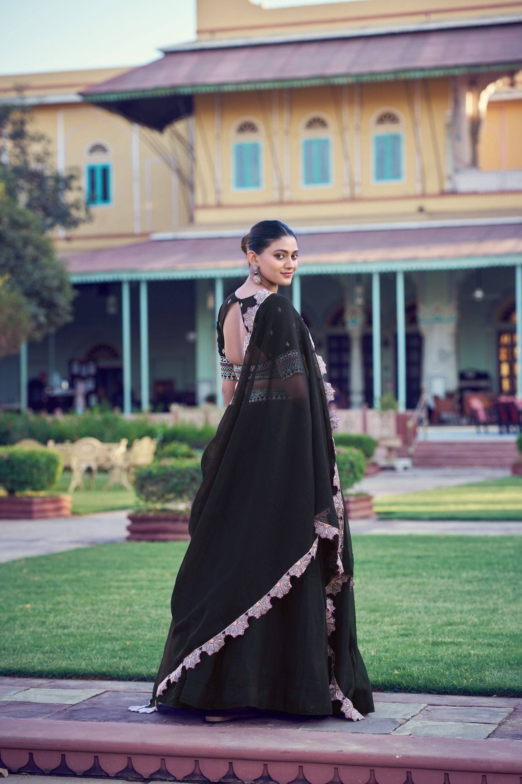 Black Georgette Embroidered Lehenga