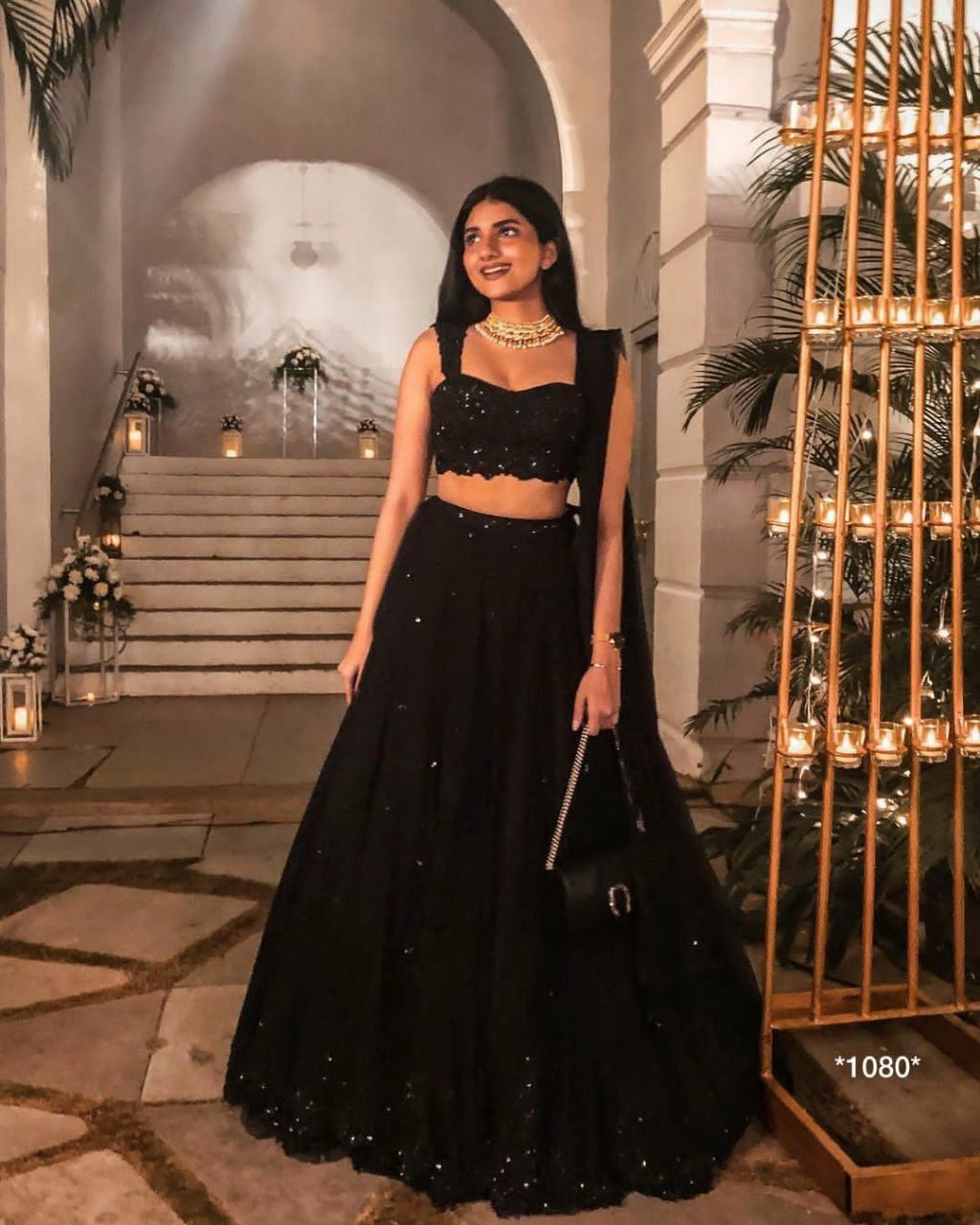 Black Georgette Sequin & Thread Work Lehenga Set with Dupatta