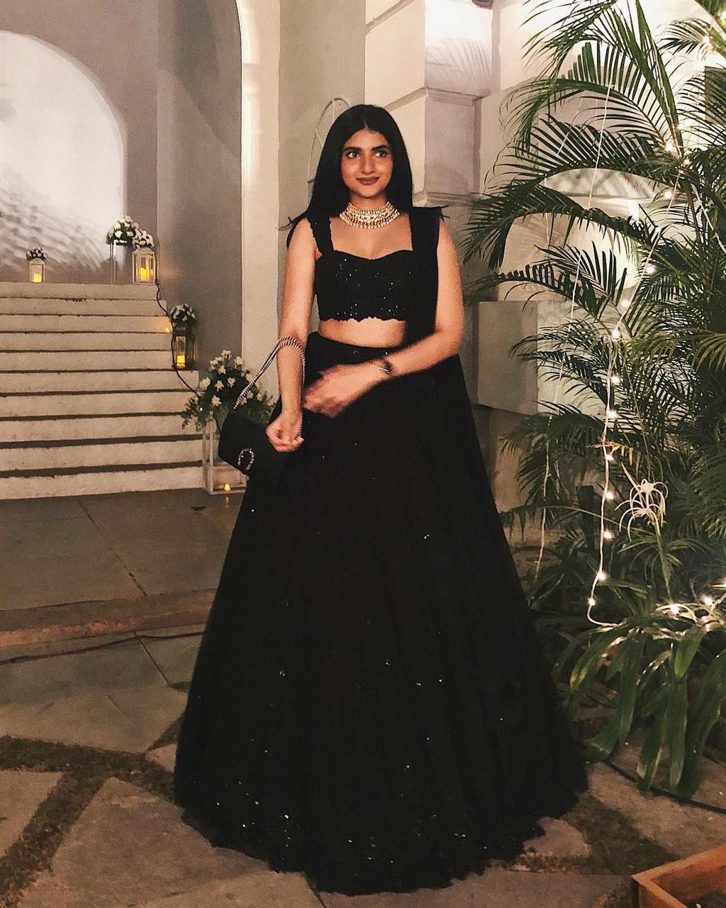 Black Georgette Sequin & Thread Work Lehenga Set with Dupatta