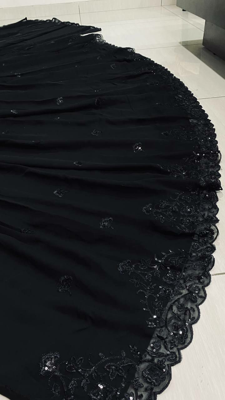 Black Georgette Sequin & Thread Work Lehenga Set with Dupatta