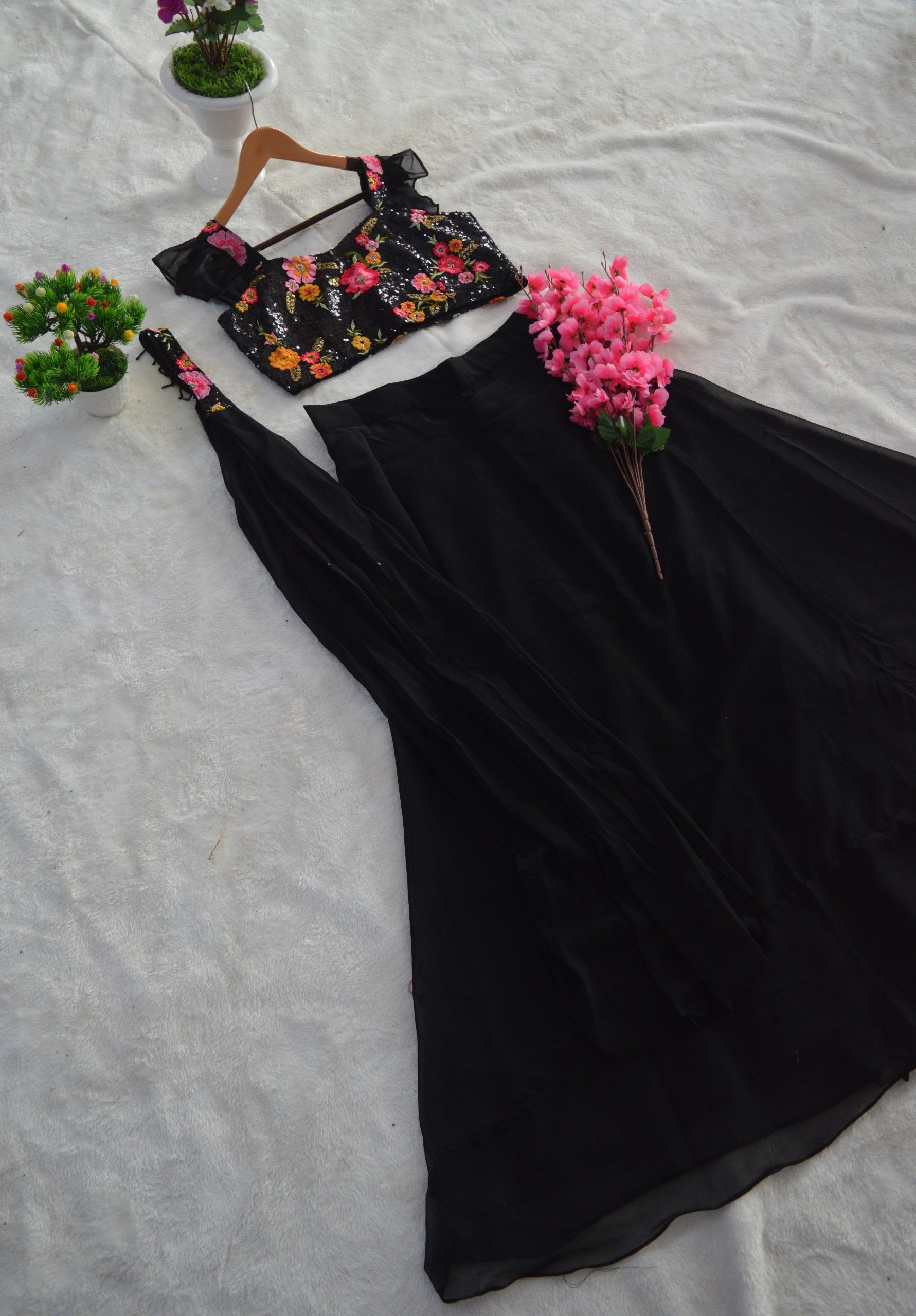 Black Gorgeous Georgette Embroidered Lehenga Set – Ready to Wear