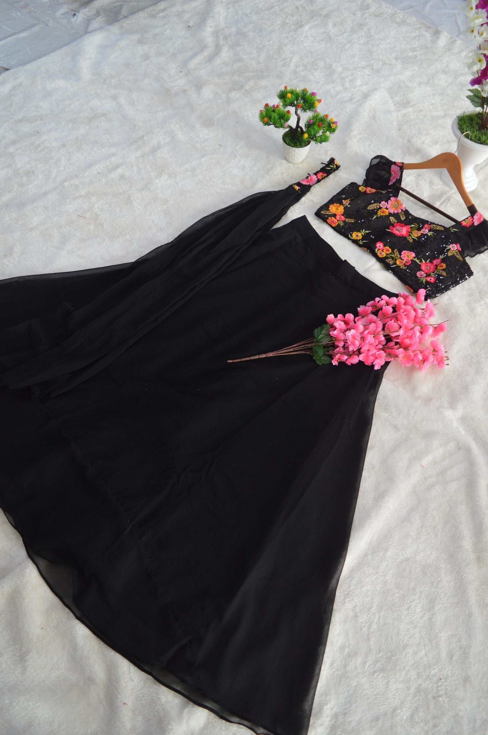Black Gorgeous Georgette Embroidered Lehenga Set – Ready to Wear