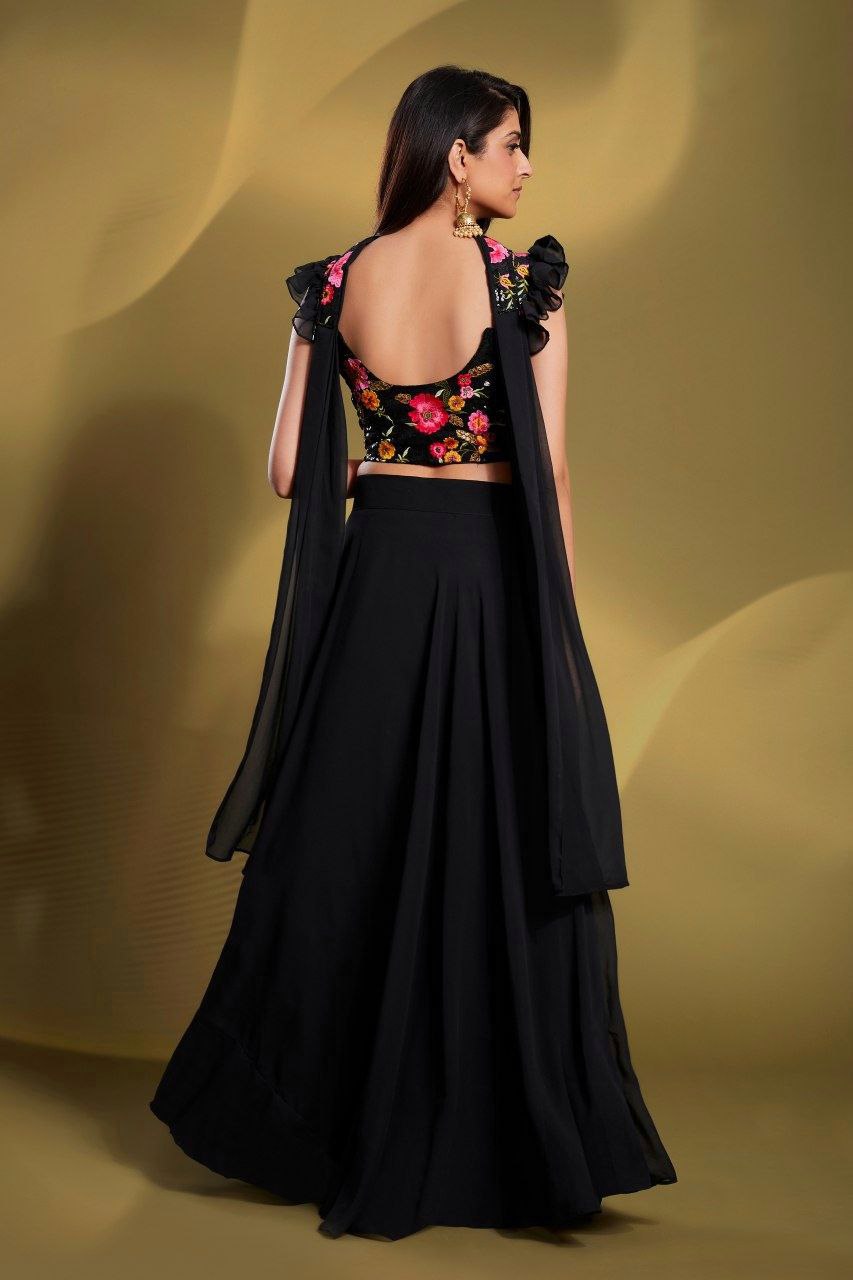 Black Gorgeous Georgette Embroidered Lehenga Set – Ready to Wear