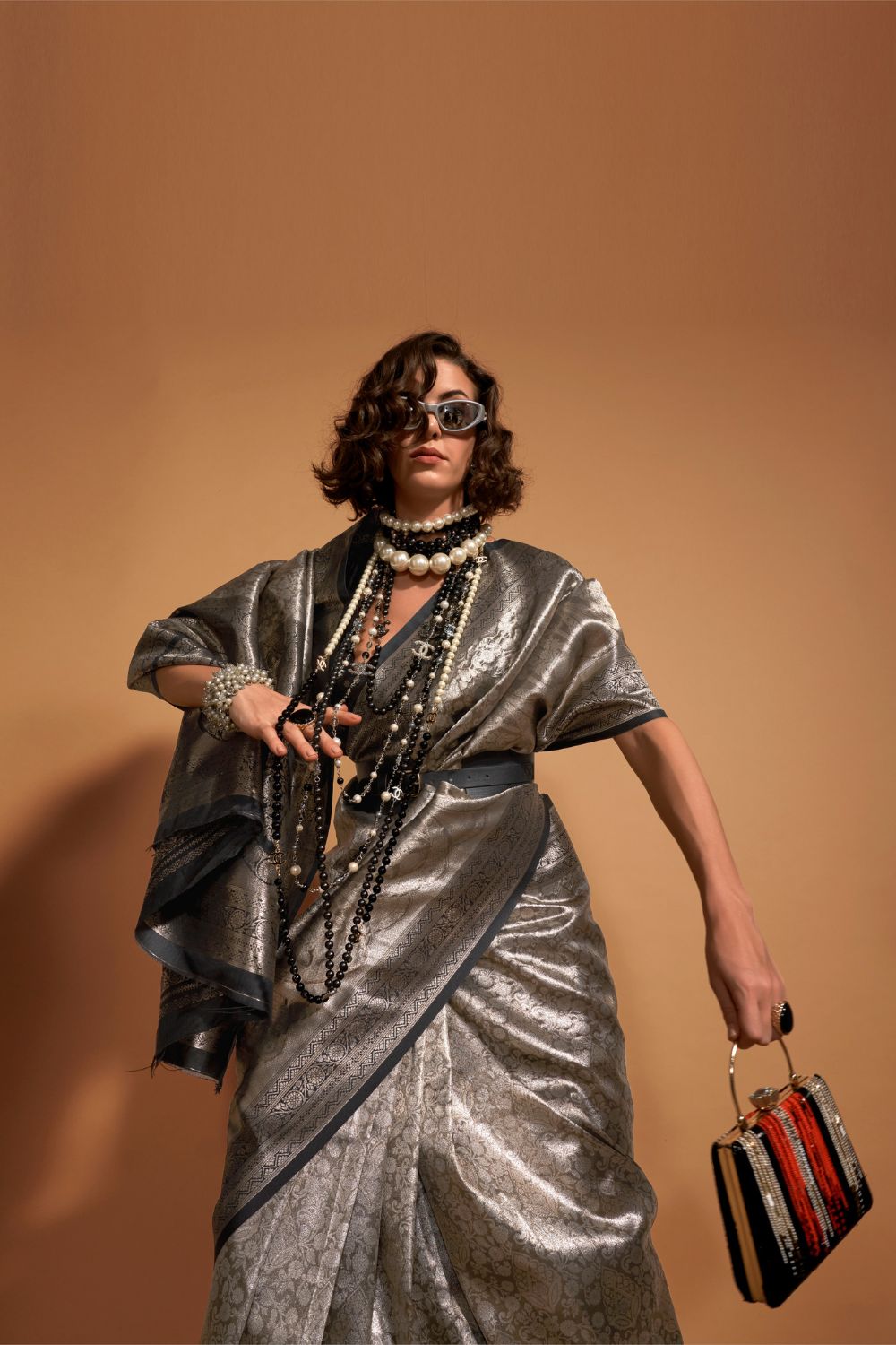 Black Handwoven Kanjivaram Silk Saree with Blouse Piece