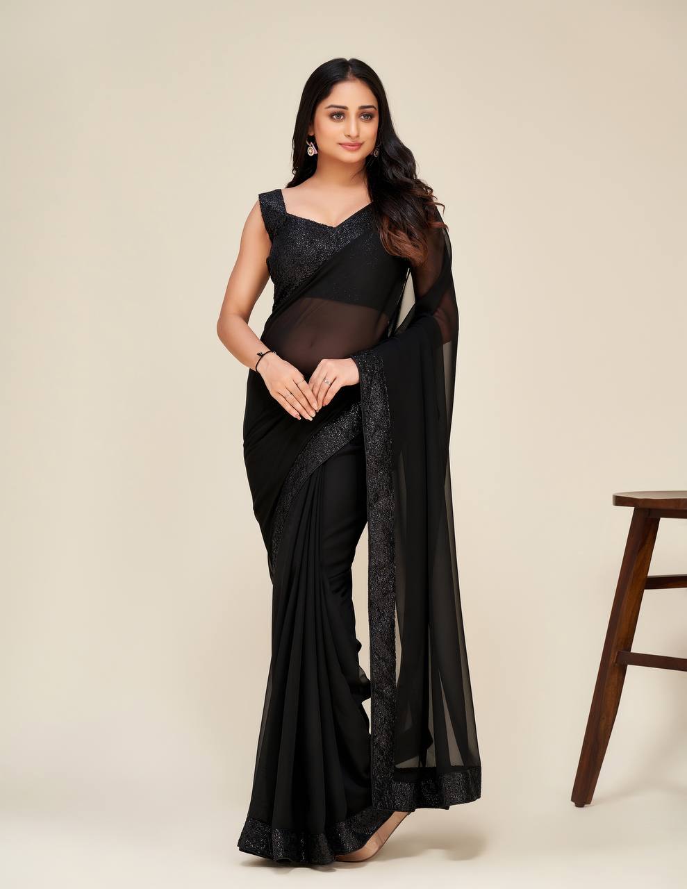 Black Hot Georgette Saree with Stunning Sequin Work