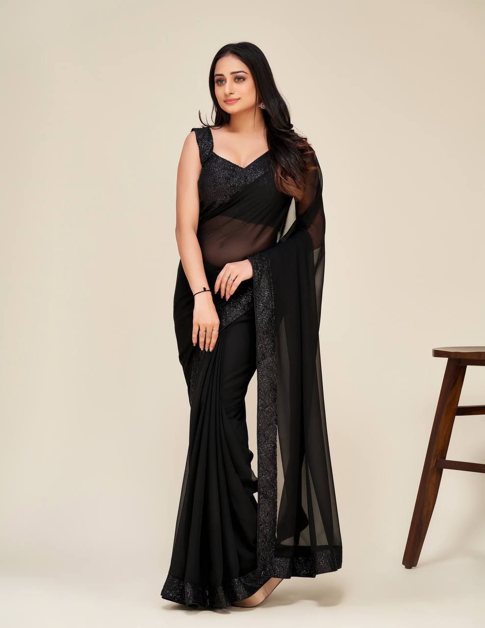 Black Hot Georgette Saree with Stunning Sequin Work