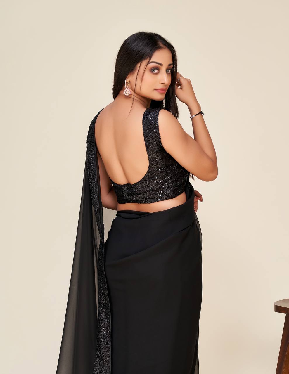 Black Hot Georgette Saree with Stunning Sequin Work