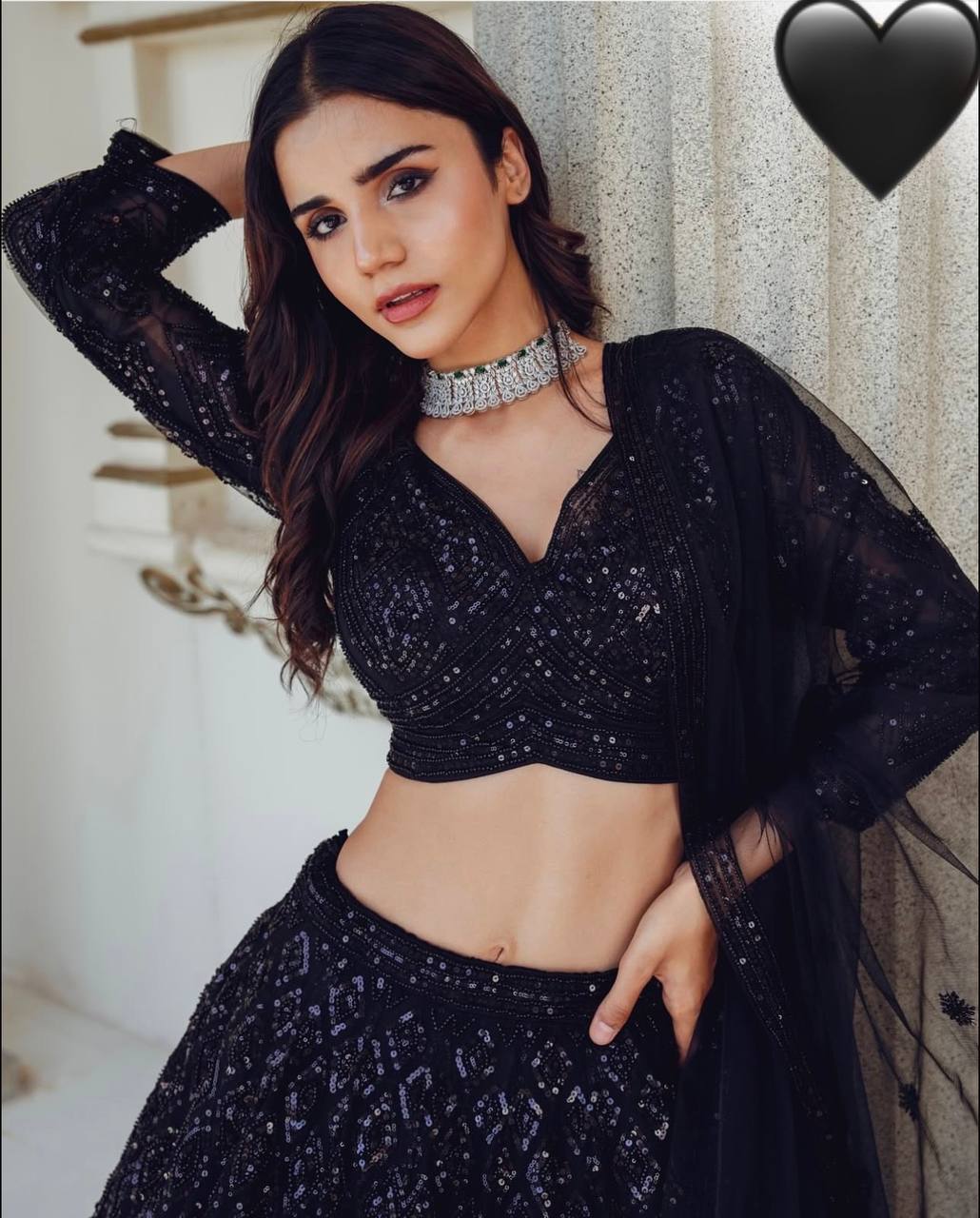Black Mesmerizing Georgette Lehenga Set with Sequins & Dori Work