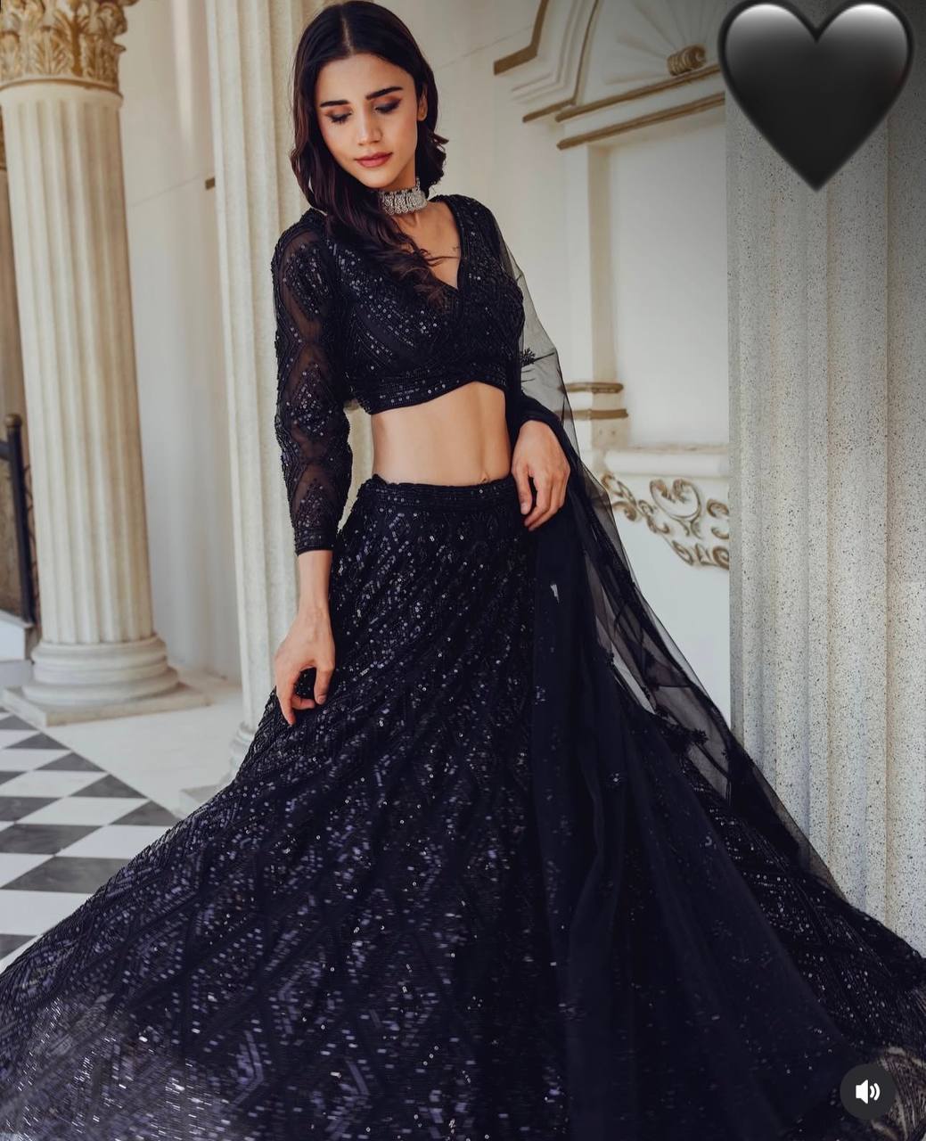 Black Mesmerizing Georgette Lehenga Set with Sequins & Dori Work