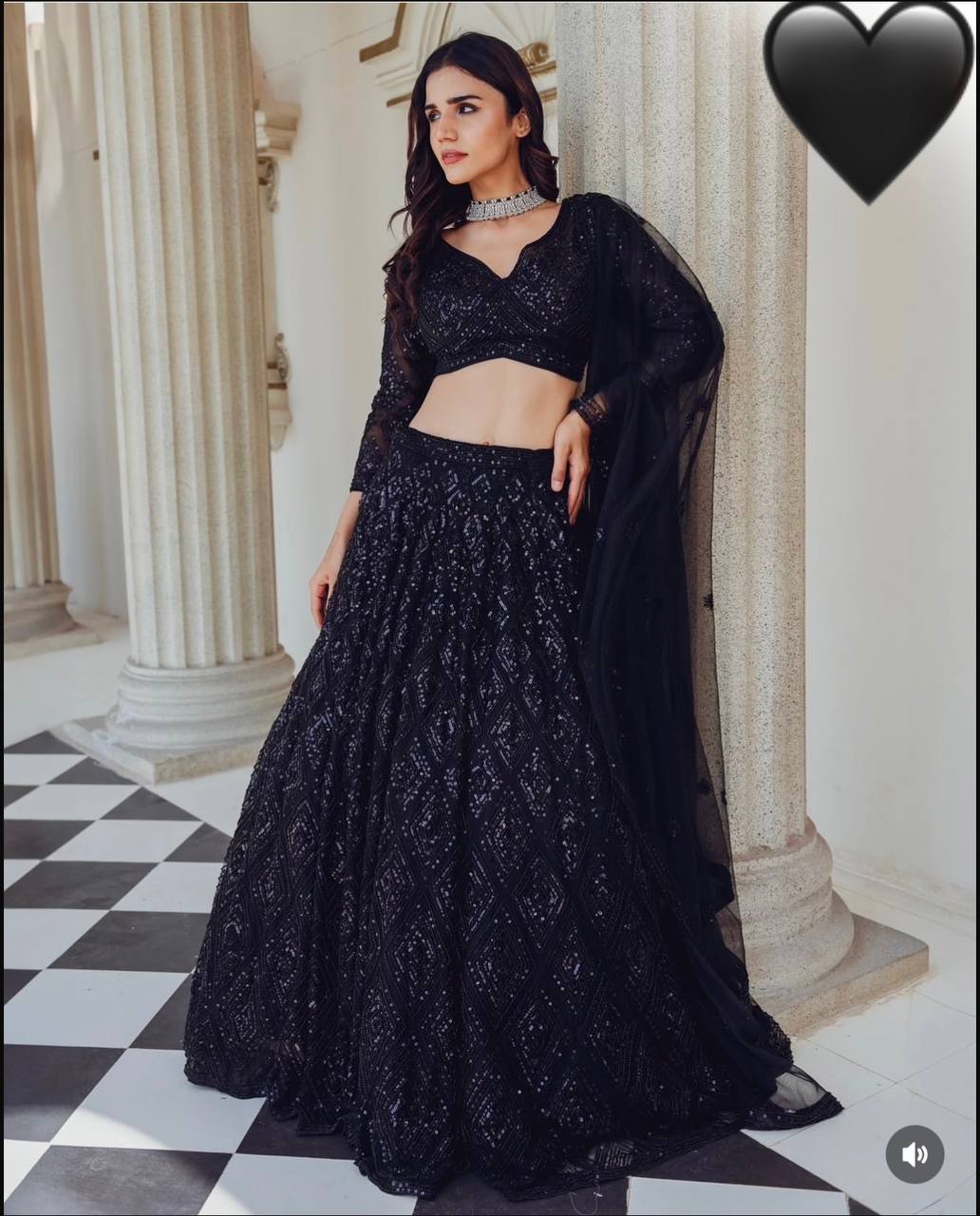 Black Mesmerizing Georgette Lehenga Set with Sequins & Dori Work