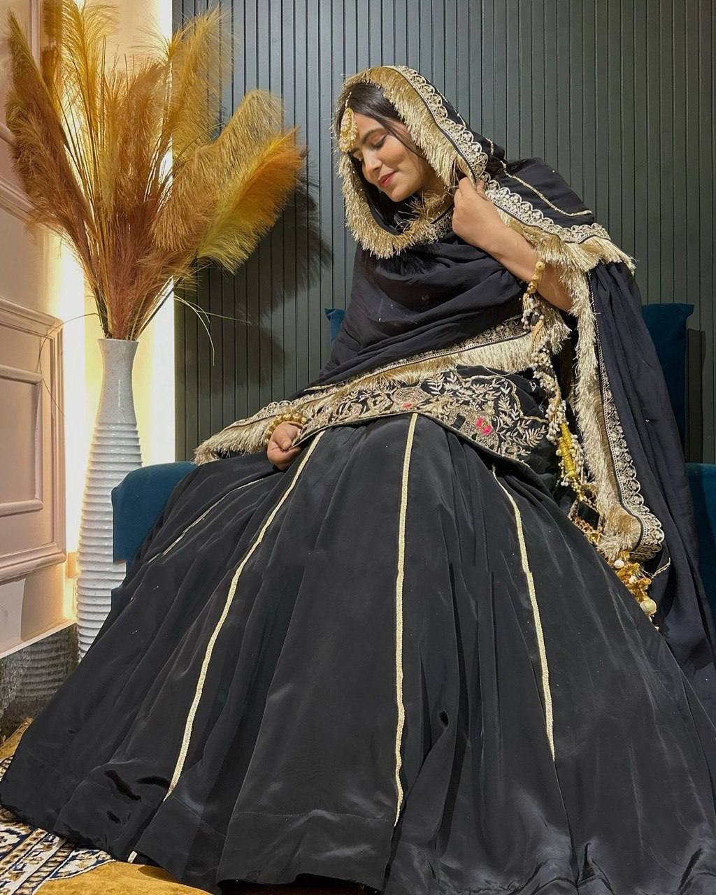 Black Natural Crepe Silk Lehenga Set with Bead & Sequin Detailing