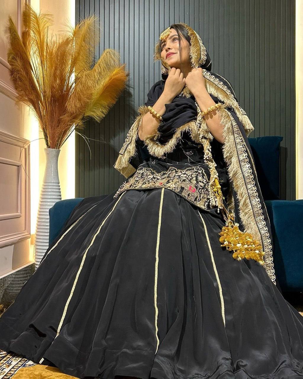 Black Natural Crepe Silk Lehenga Set with Bead & Sequin Detailing