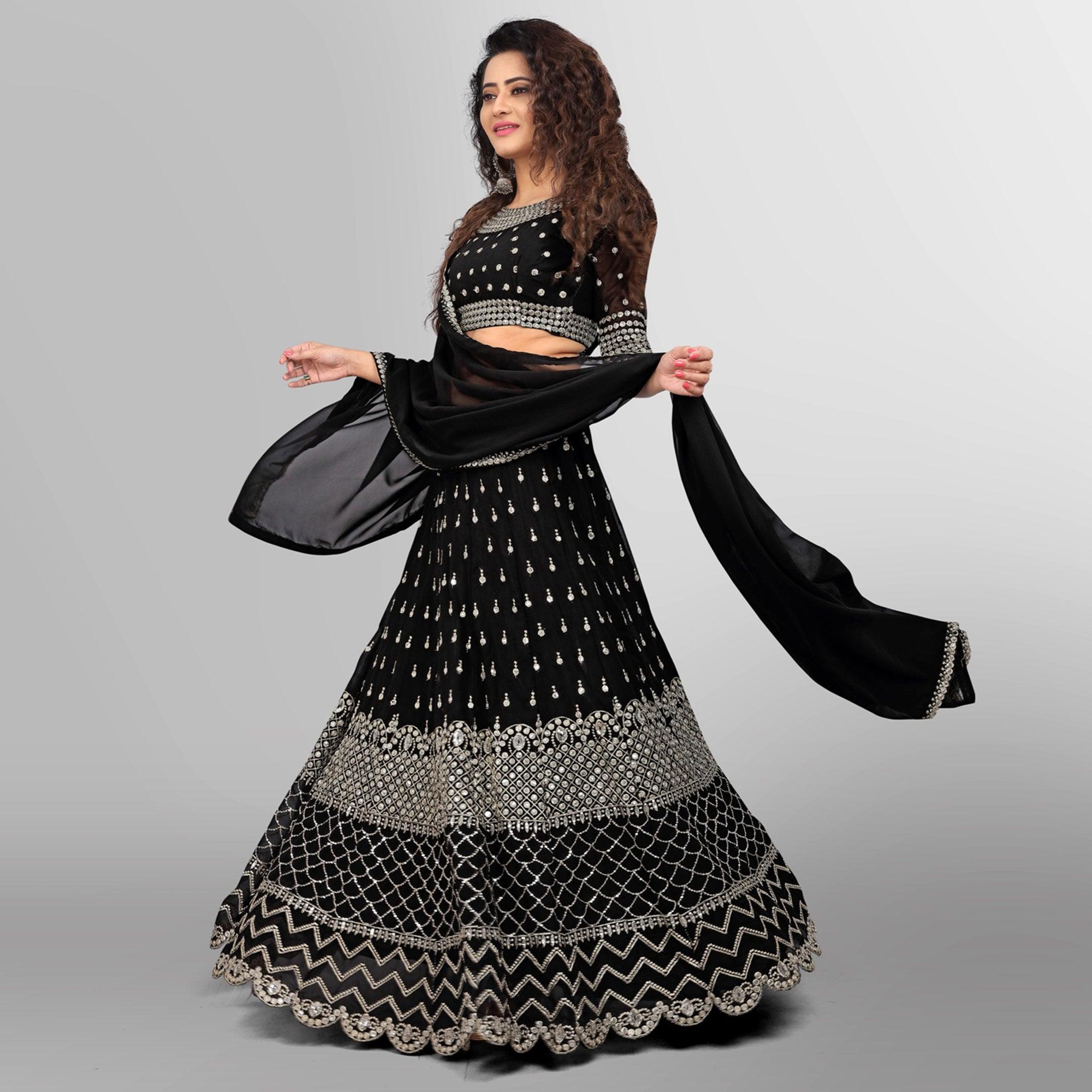 Black Party Wear Sequins Embroidered Georgette Lehenga Choli