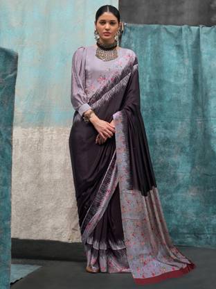 Black Printed Chanderi Crepe Saree with Unstitched Blouse