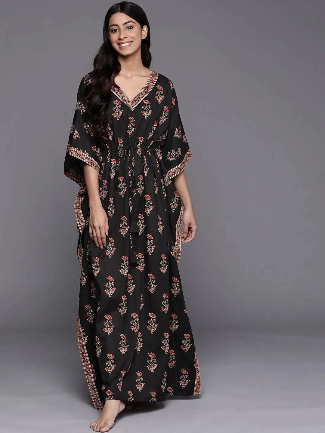 Anouk Black Printed Cotton Night Dress