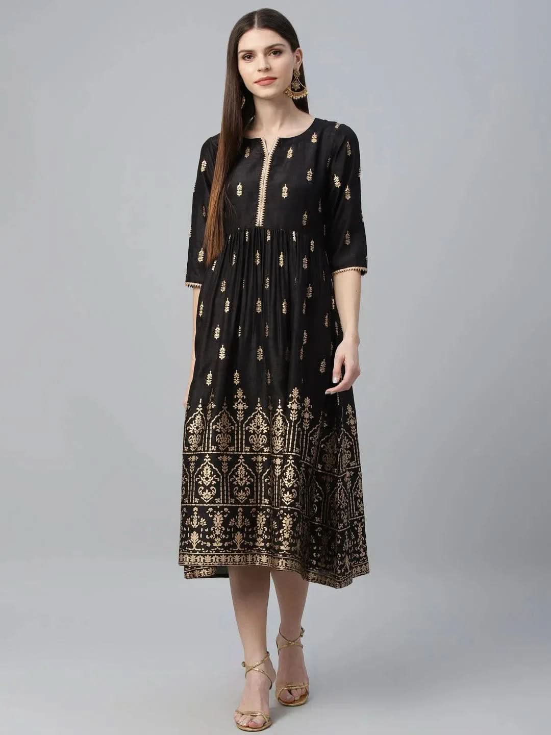 Anouk Black Printed Polyester Dress