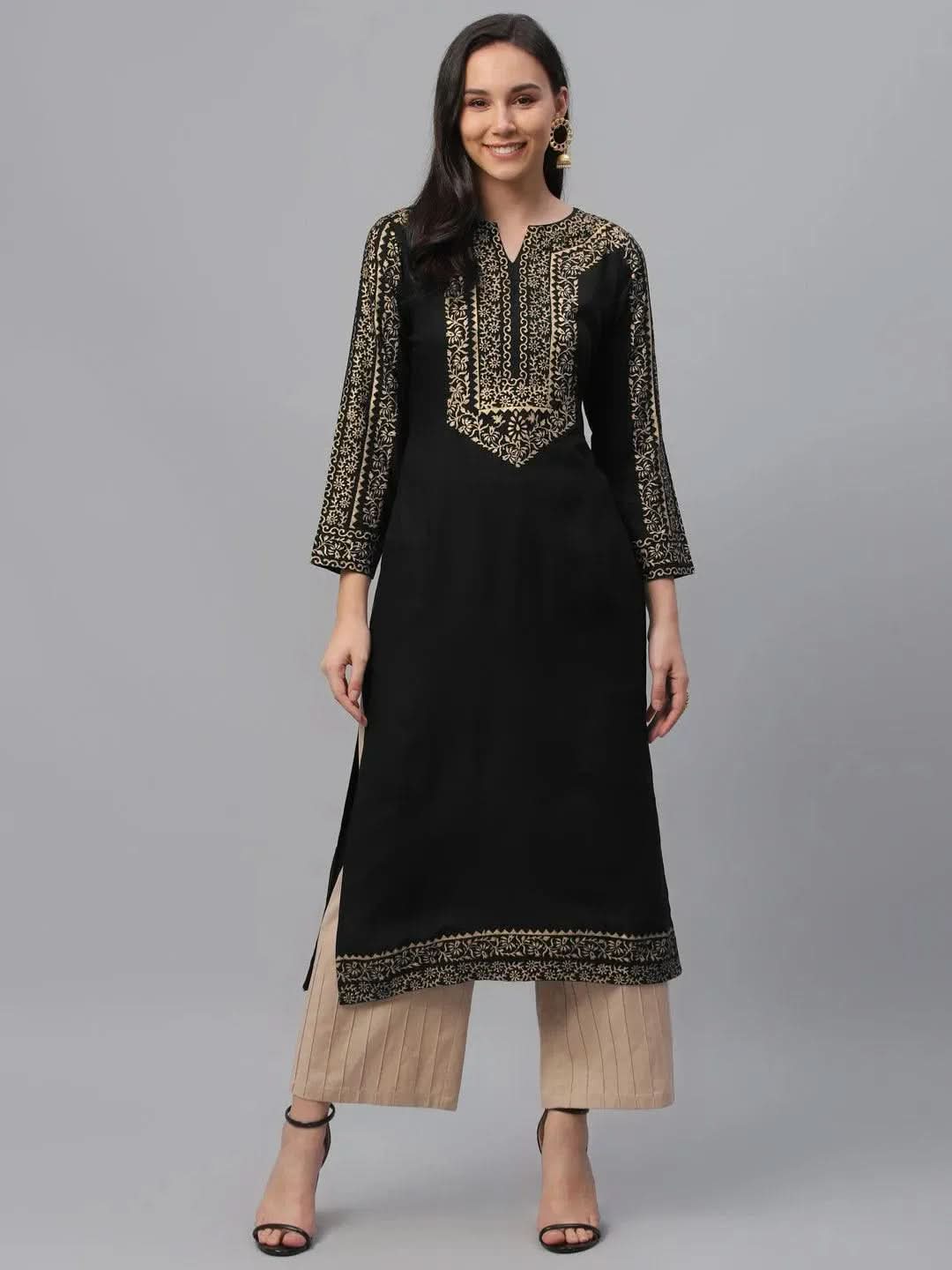 Anouk Black Printed Rayon Kurta