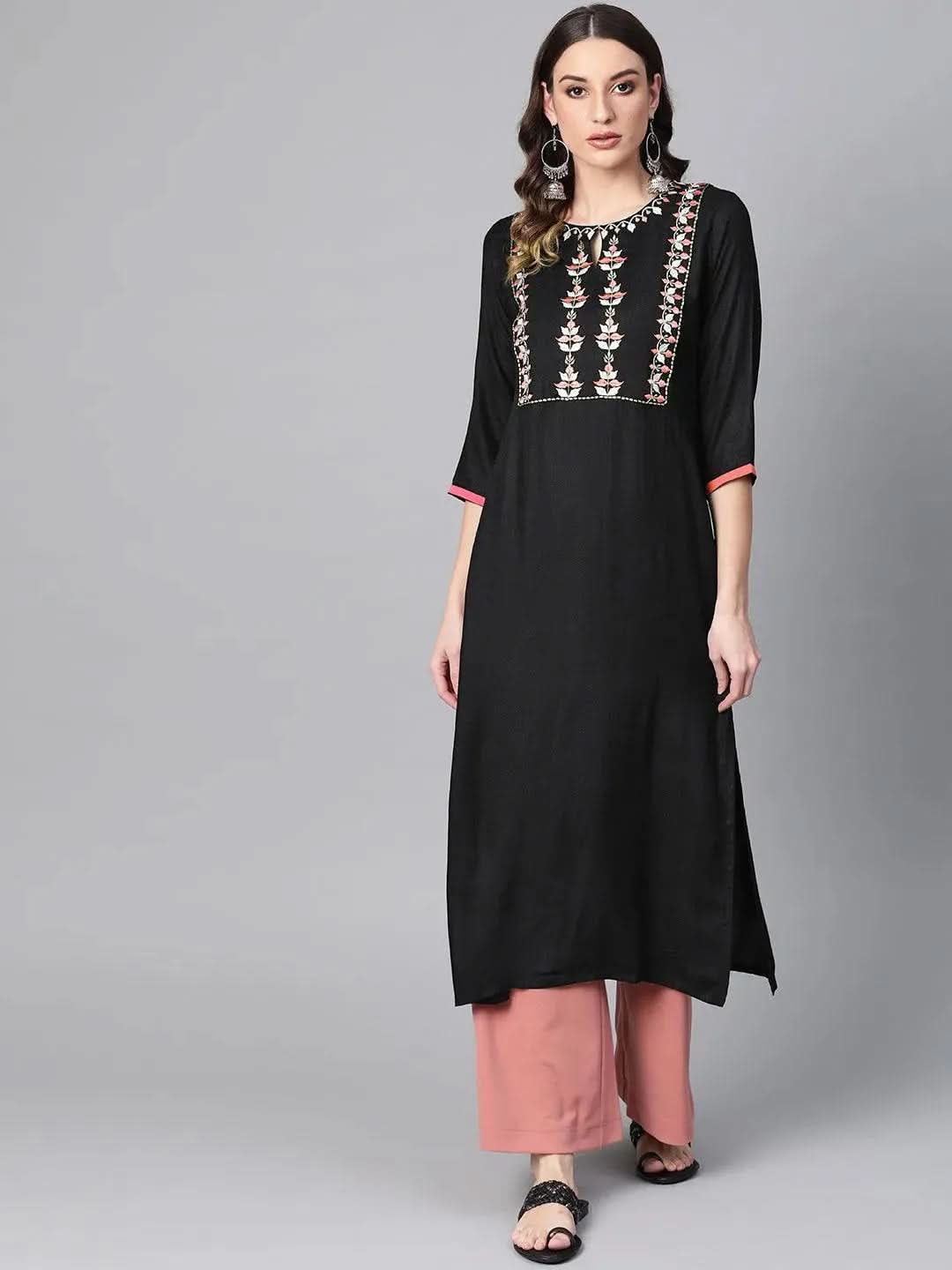 Anouk Black Printed Rayon Kurta