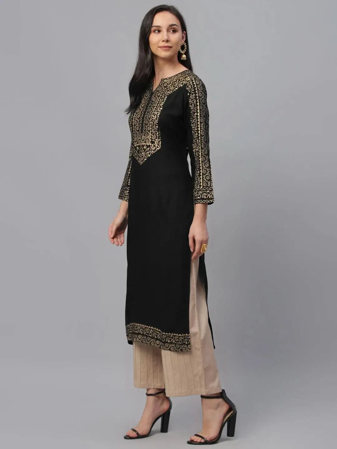 Anouk Black Printed Rayon Kurta