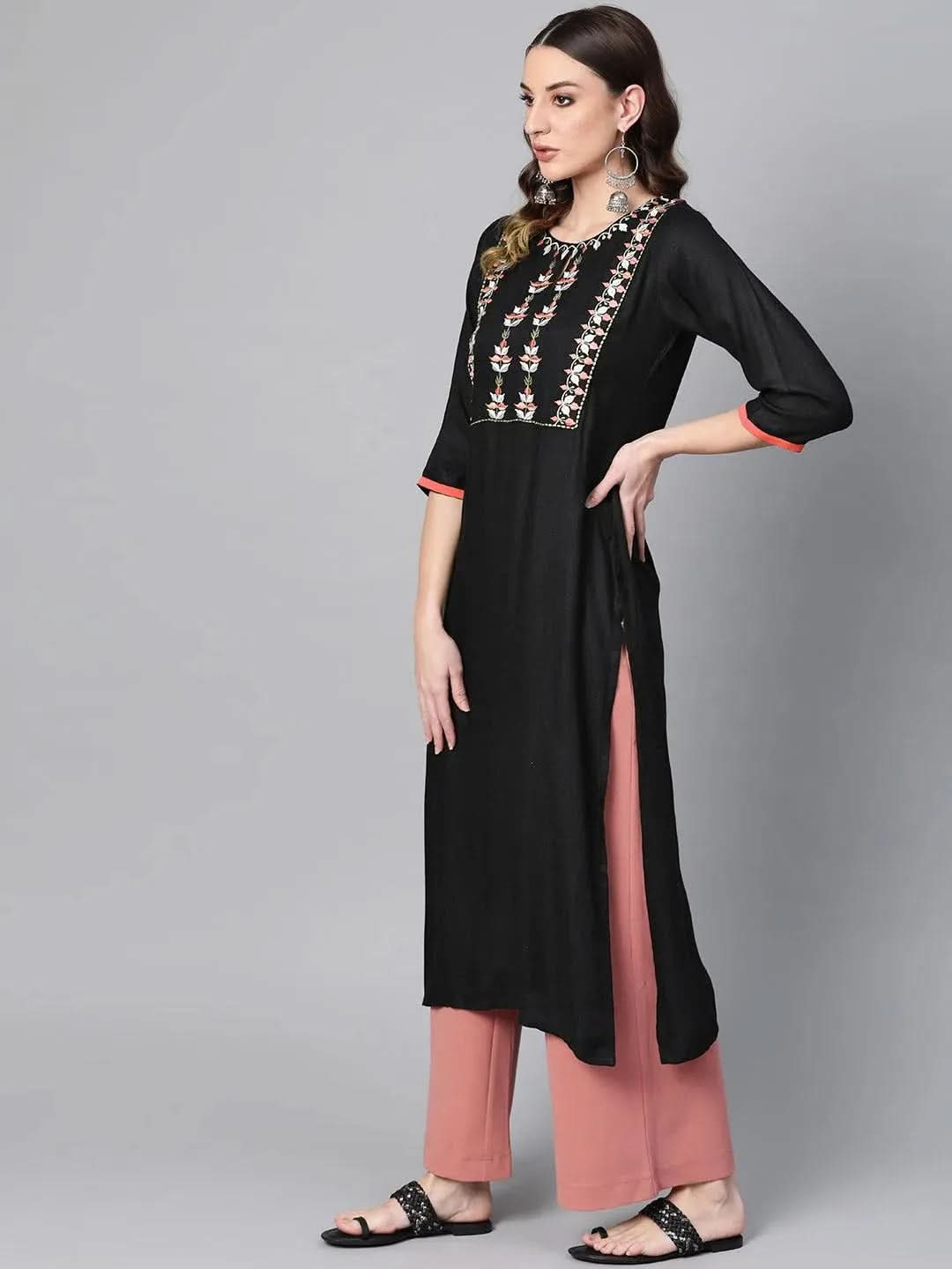 Anouk Black Printed Rayon Kurta