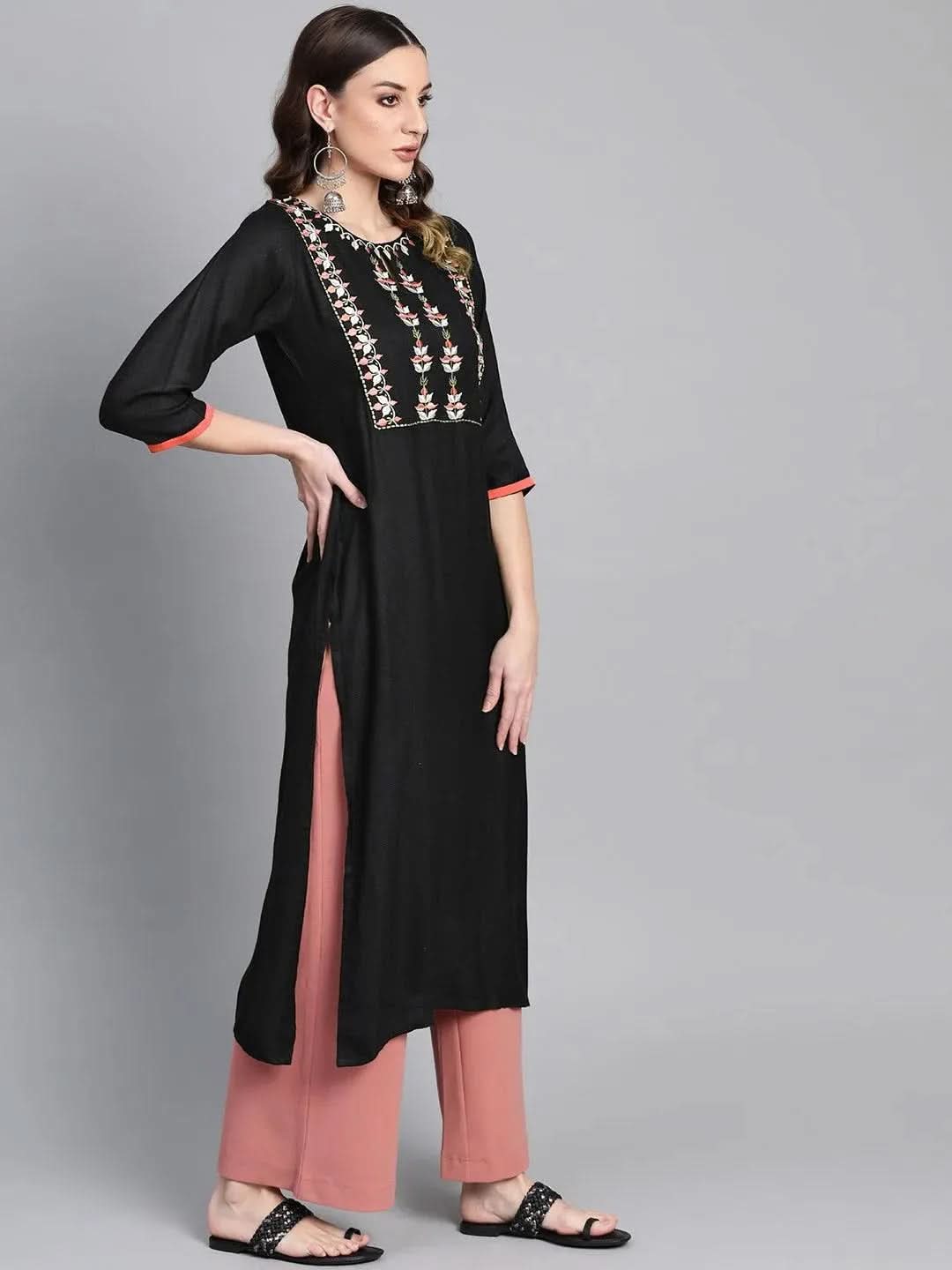 Anouk Black Printed Rayon Kurta
