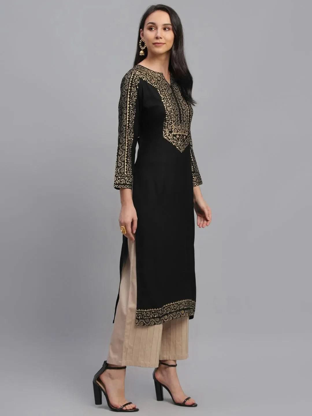 Anouk Black Printed Rayon Kurta