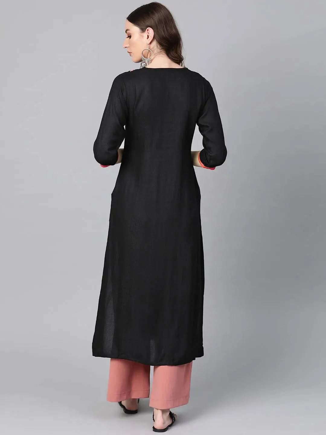 Anouk Black Printed Rayon Kurta