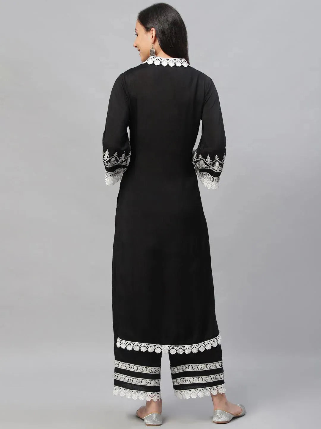 Anouk Black Printed Shantoon Straight Kurta With Palazzos