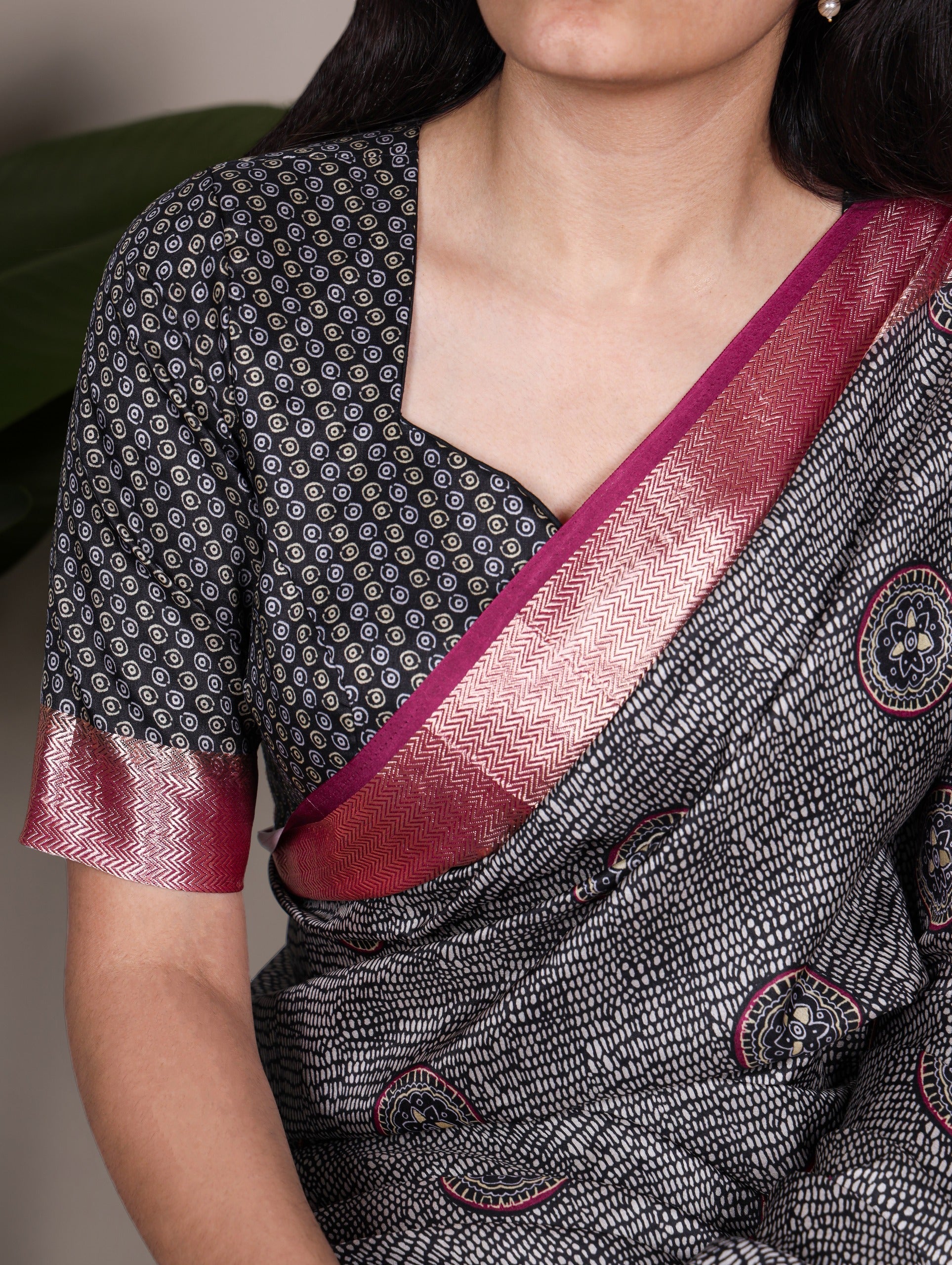 Black Printed Tussar Silk Saree