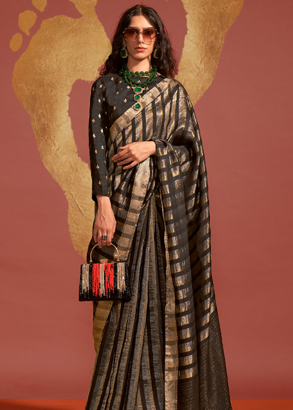Black Regal Banarasi Blended Silk Saree with Timeless Intricate Design