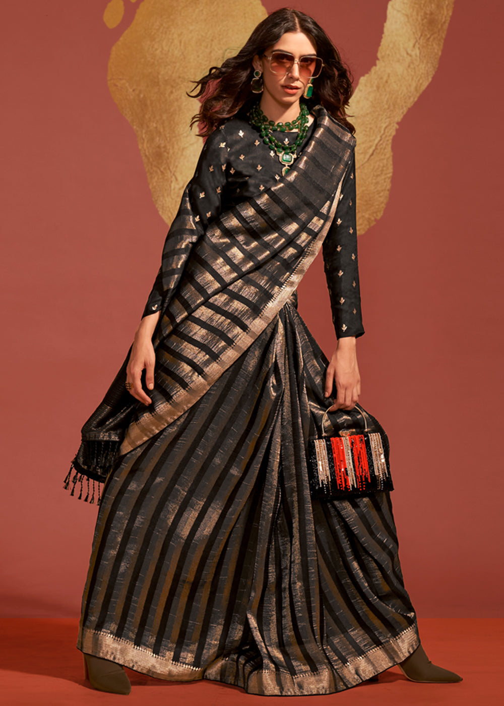 Black Regal Banarasi Blended Silk Saree with Timeless Intricate Design