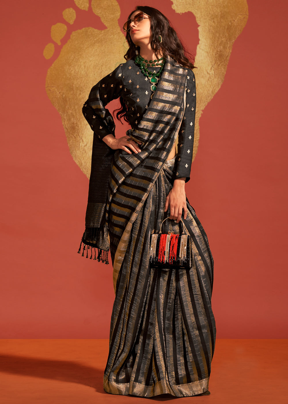 Black Regal Banarasi Blended Silk Saree with Timeless Intricate Design