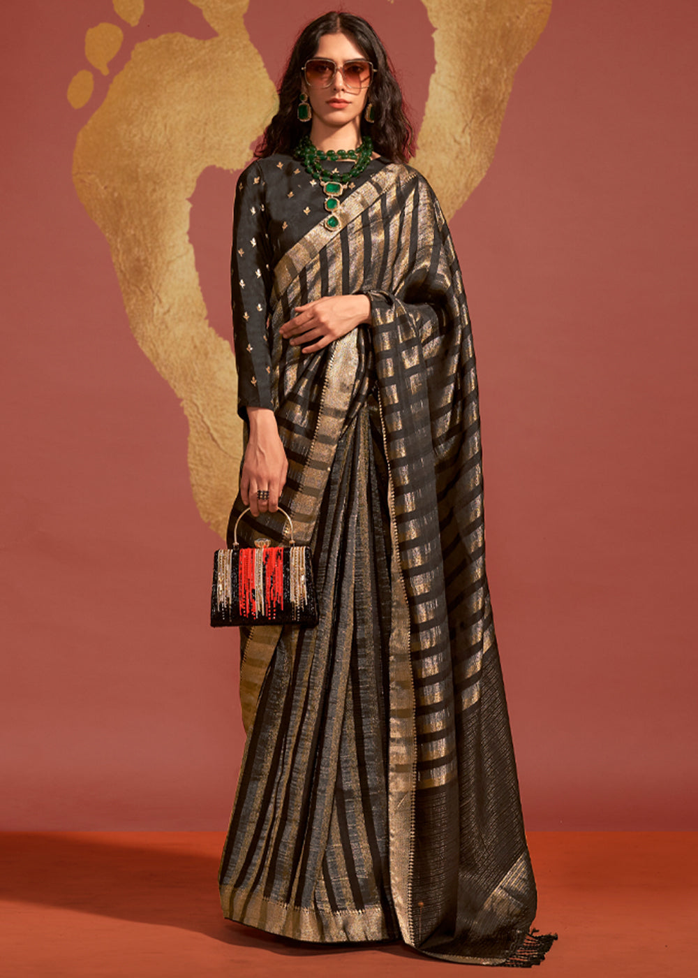 Black Regal Banarasi Blended Silk Saree with Timeless Intricate Design