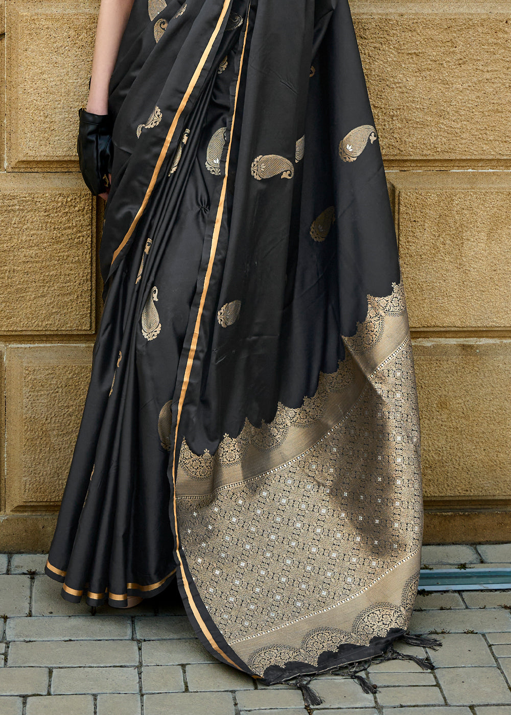Black Regal Banarasi Satin Silk Saree – Timeless Elegance