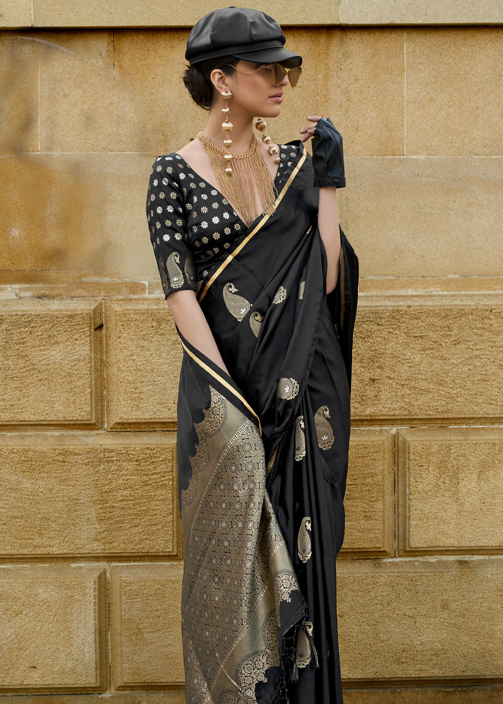 Black Regal Banarasi Satin Silk Saree – Timeless Elegance