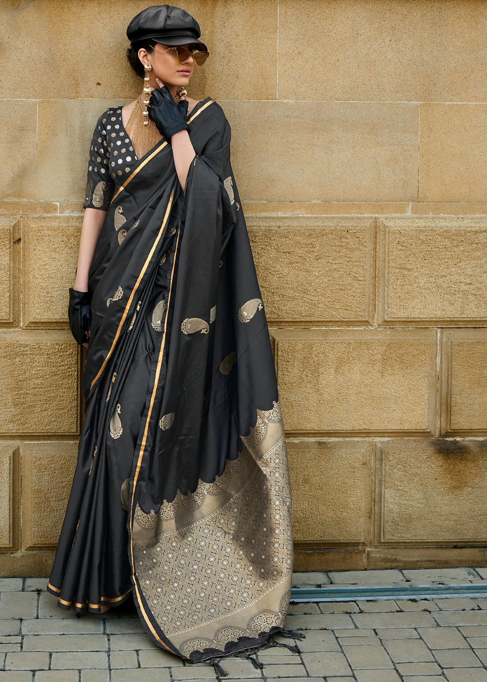 Black Regal Banarasi Satin Silk Saree – Timeless Elegance