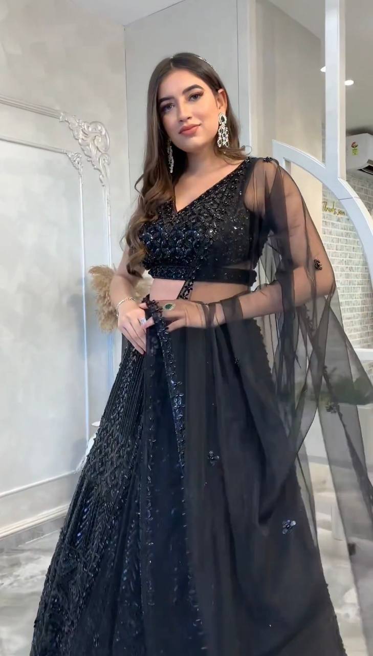 Black Slay in Style Elegant Net Lehenga Set for Special Occasions