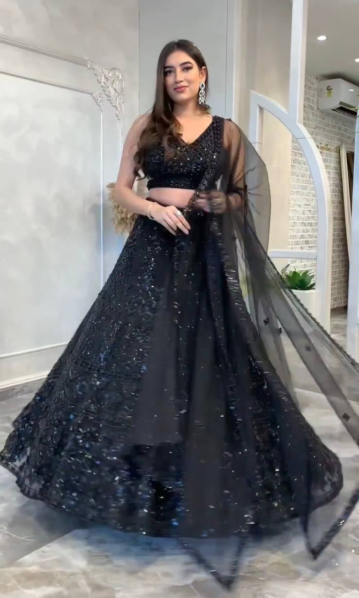 Black Slay in Style Elegant Net Lehenga Set for Special Occasions
