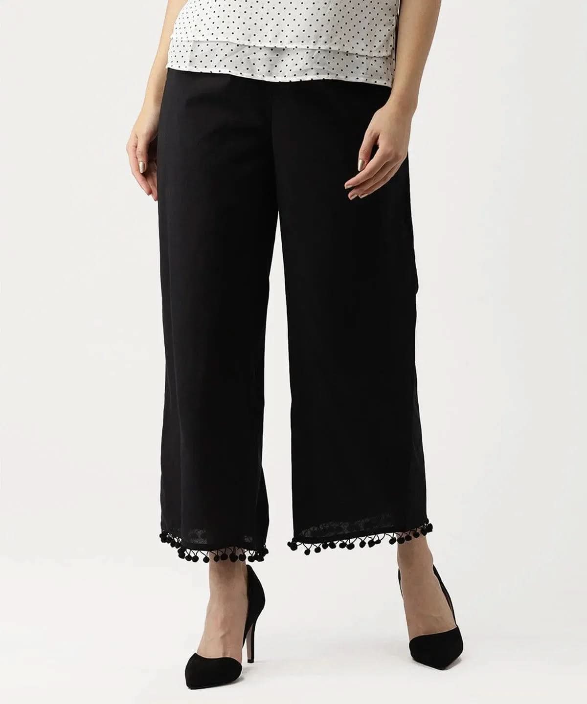 Anouk Black Solid Cotton Palazzos