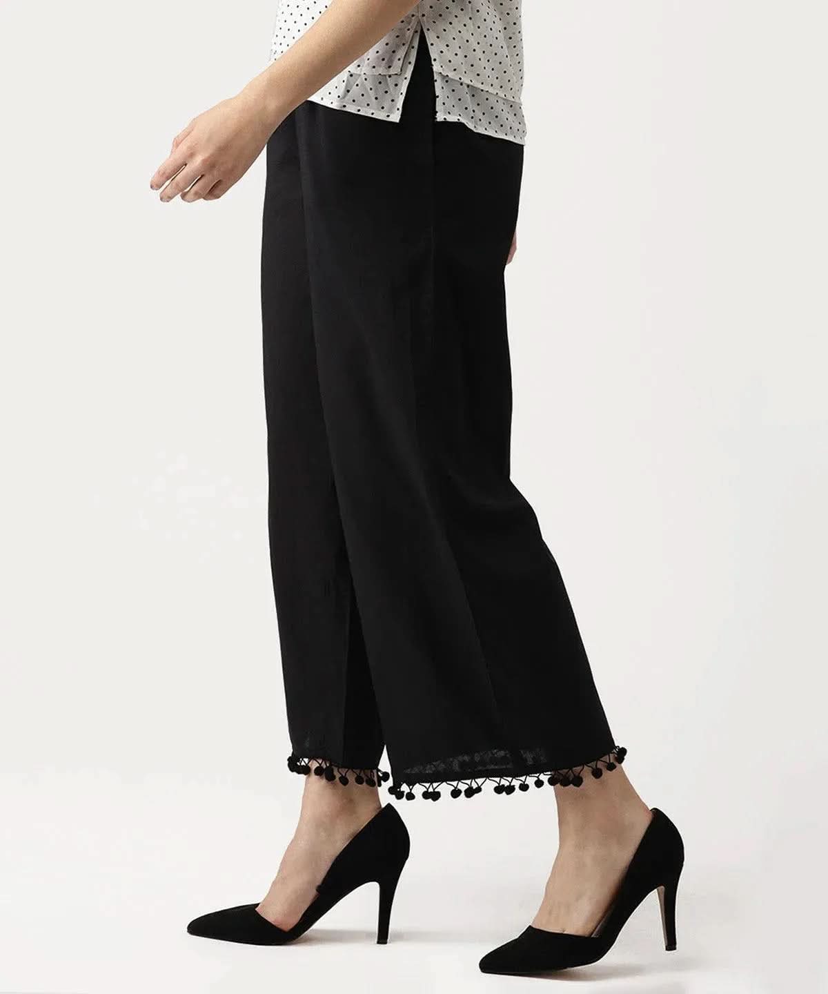 Anouk Black Solid Cotton Palazzos